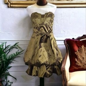 Capricho Women's Olive Strapless Embellished Formal Gown Size Small